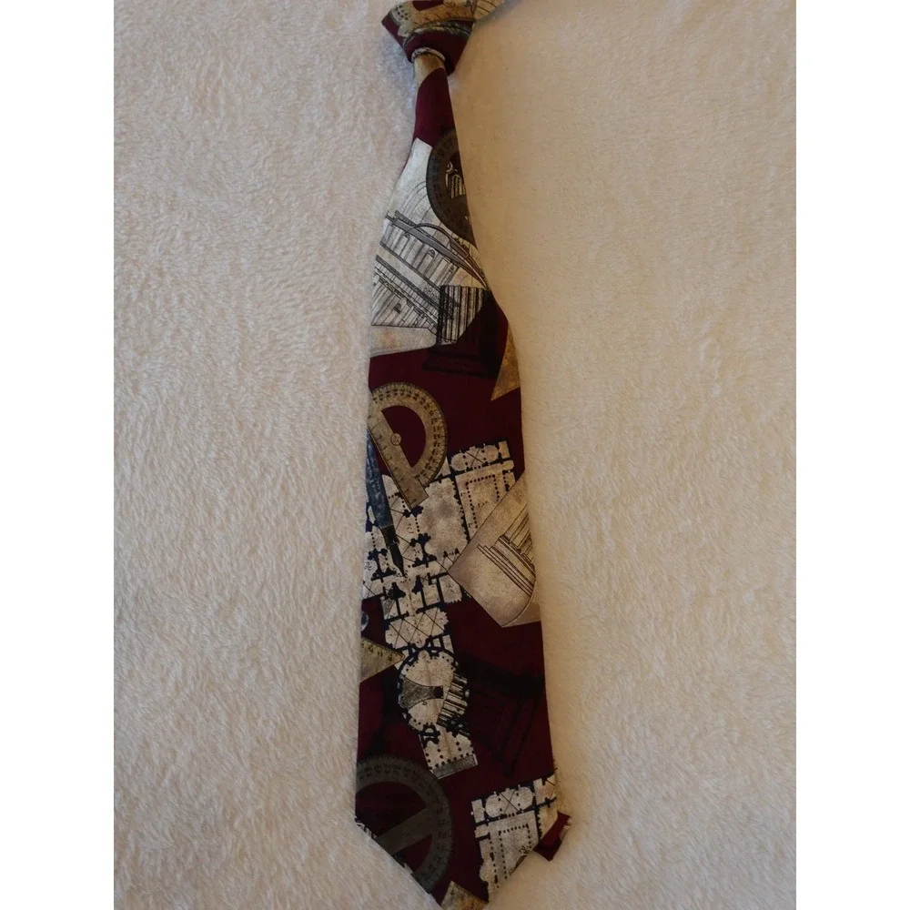 Structure Tie Architecture Building Frieze Teacher Engineer Vtg‎ Italy 90s Silk